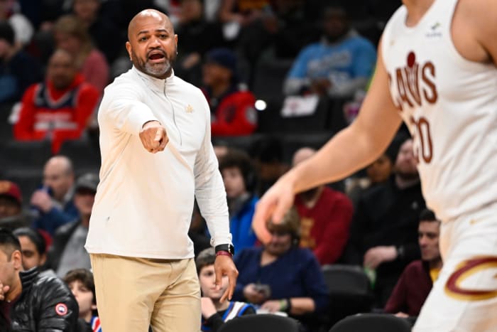 Feb 7, 2024; Washington, District of Columbia, USA; Cleveland Cavaliers head coach J.B. Bickerstaff gestures against the Washington Wizards during the first half at Capital One Arena. Mandatory Credit: Brad Mills-USA TODAY Sports